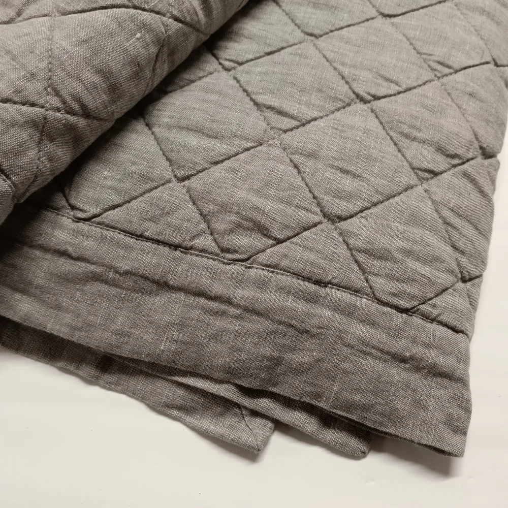 Pottery Barn Belgian Flax Pure Linen Diamond Quilt Standard Sham PAIR GRAY
